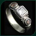 14K White Gold with Princess Cut Diamond and two Cognac Diamonds